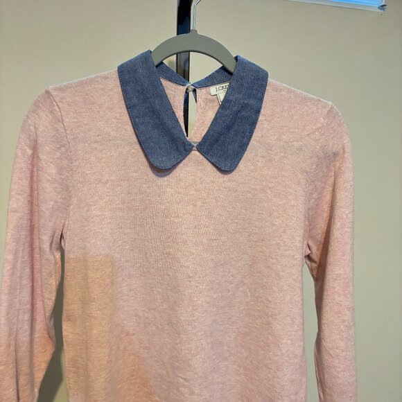 J. Crew Tippi Pink Cotton Blue Denim Collar Long Sleeve Sweater - Picture 3 of 10